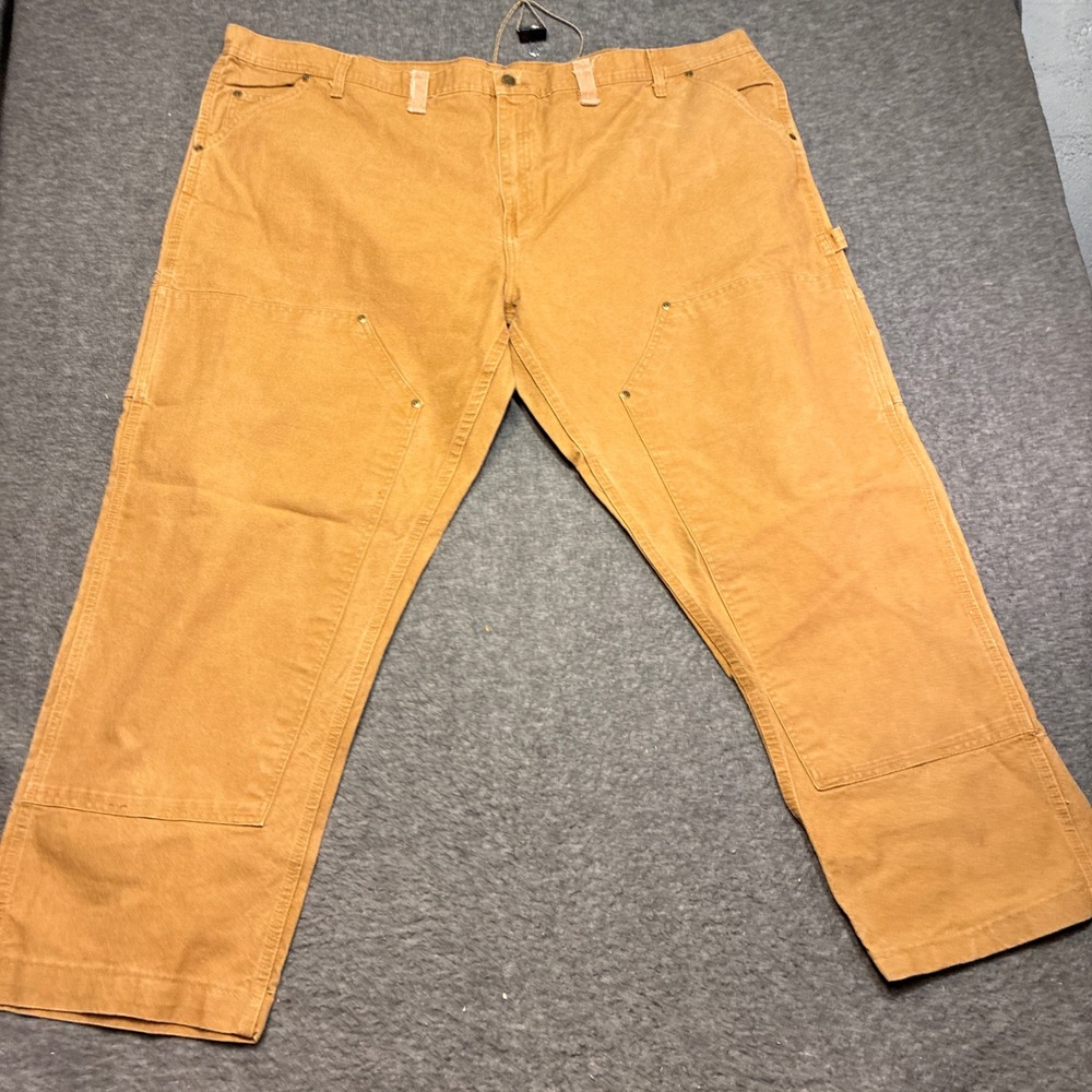 Berne Work Pants Men 54x32 Brown Double Knee Duck Canvas Carpenter Faded Utility